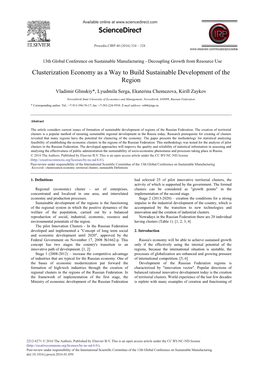 Clusterization Economy As a Way to Build Sustainable Development of the Region