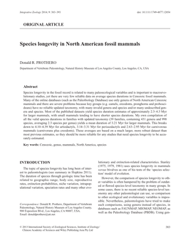 Species Longevity in North American Fossil Mammals 7 8 8 9 9 10 10 11 Donald R