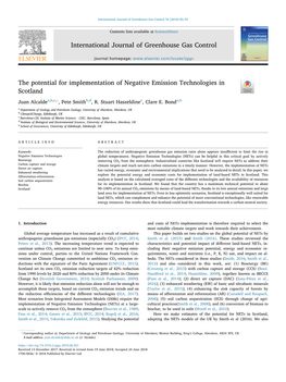 The Potential for Implementation of Negative Emission Technologies in T Scotland ⁎ Juan Alcaldea,B,C, , Pete Smithb,D, R