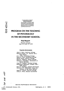 Program on the Teaching of Psychology in the Secondary School
