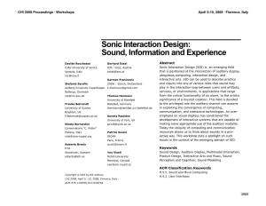 Sonic Interaction Design: Sound, Information and Experience