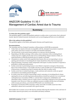 ANZCOR Guideline 11.10.1 Management of Cardiac Arrest Due to Trauma
