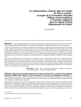 La Sédimentation Crétacée Dans Les Andes Du Pérou Central : Exemple De La Formation Jumasha (Albien Moyen-Supérieur) Dans L