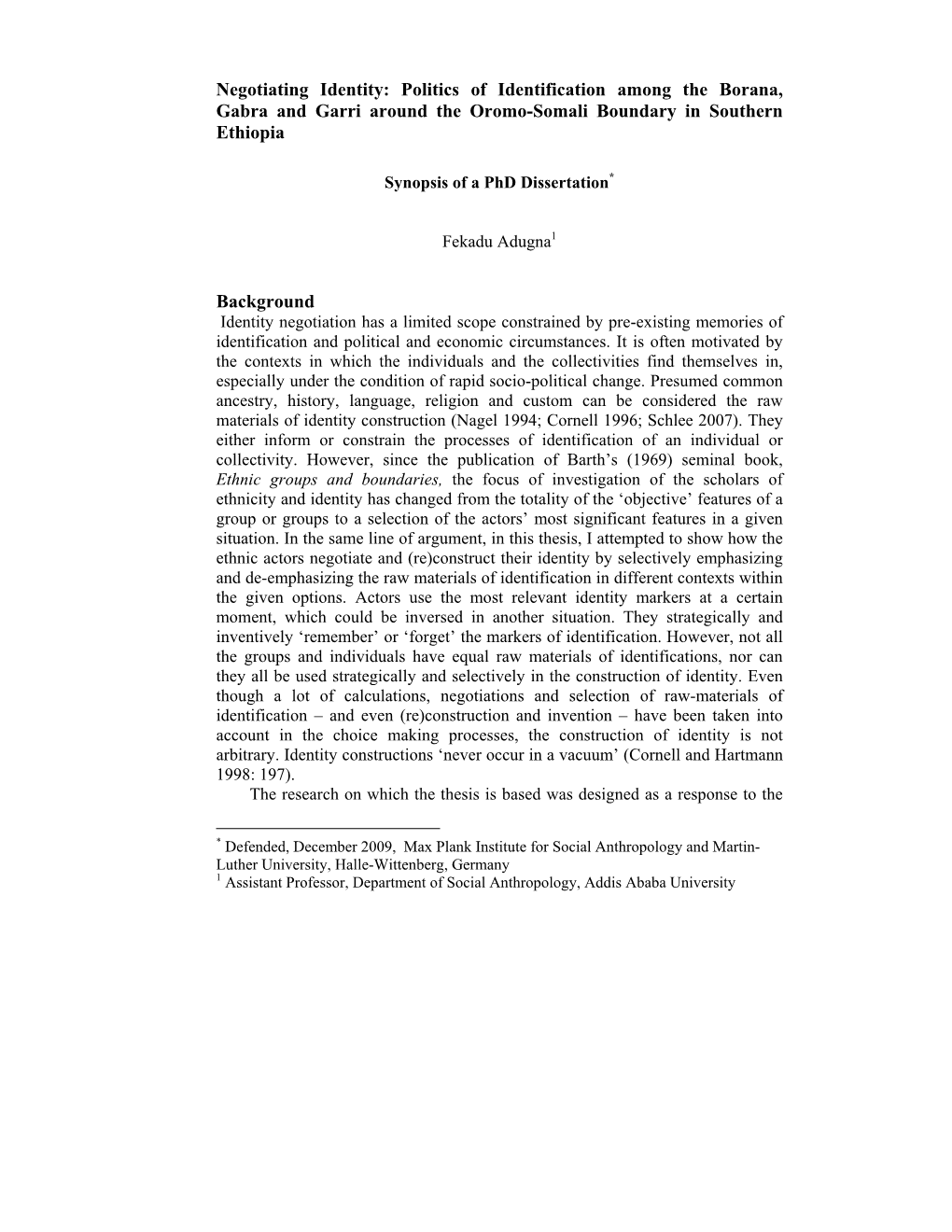 Politics of Identification Among the Borana, Gabra and Garri Around the Oromo-Somali Boundary in Southern Ethiopia