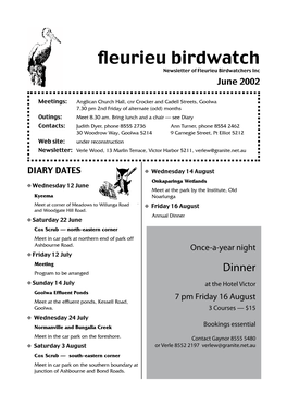 Fleurieu Birdwatch Newsletter of Fleurieu Birdwatchers Inc June 2002