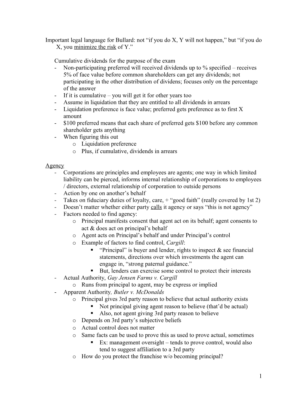 Cumulative Dividends for the Purpose of the Exam