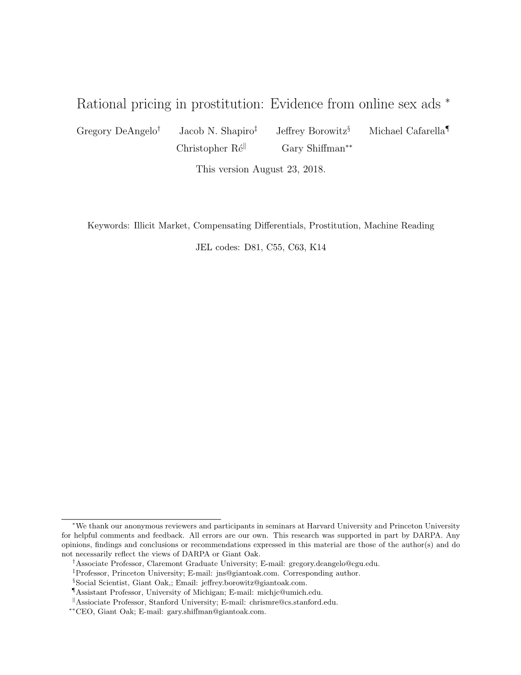 Rational Pricing in Prostitution: Evidence from Online Sex Ads ∗