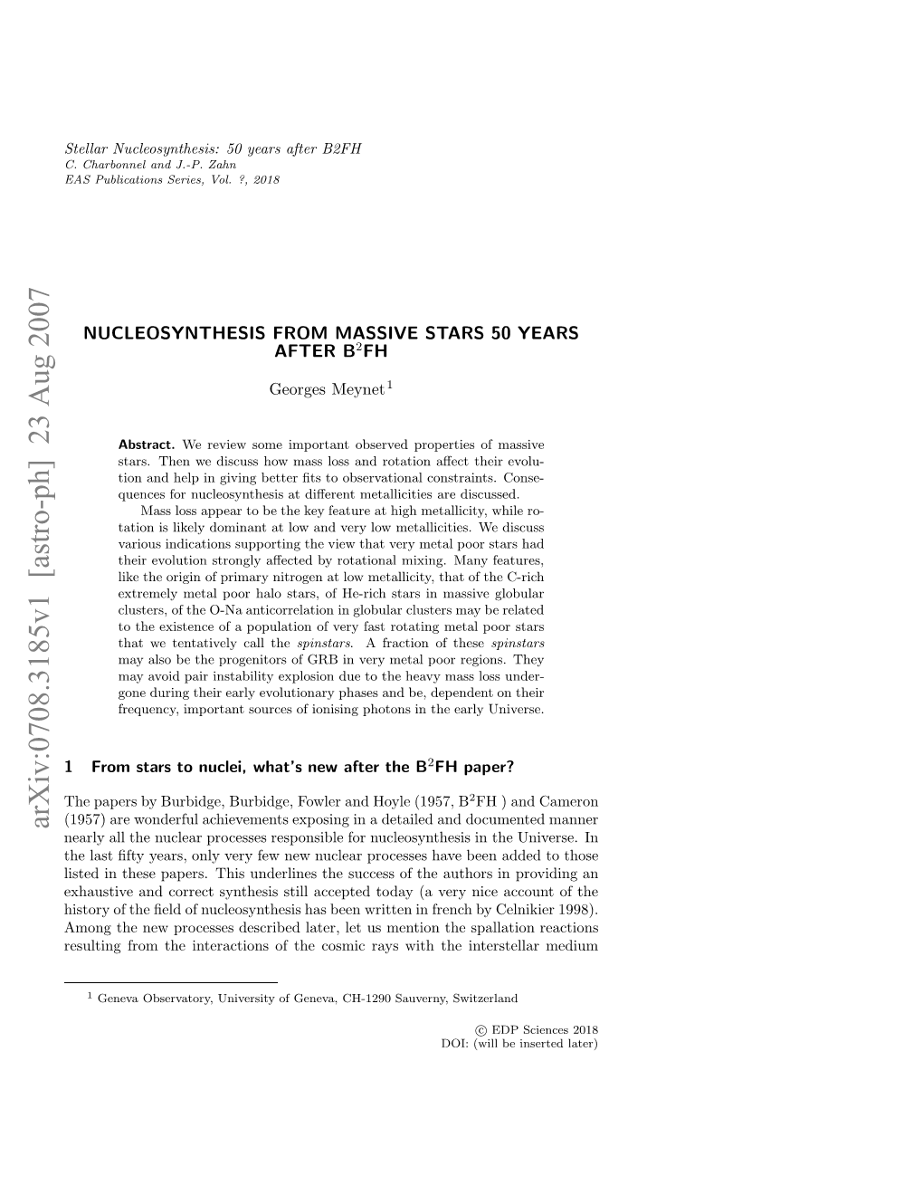 Nucleosynthesis from Massive Stars 50 Years After B2FH