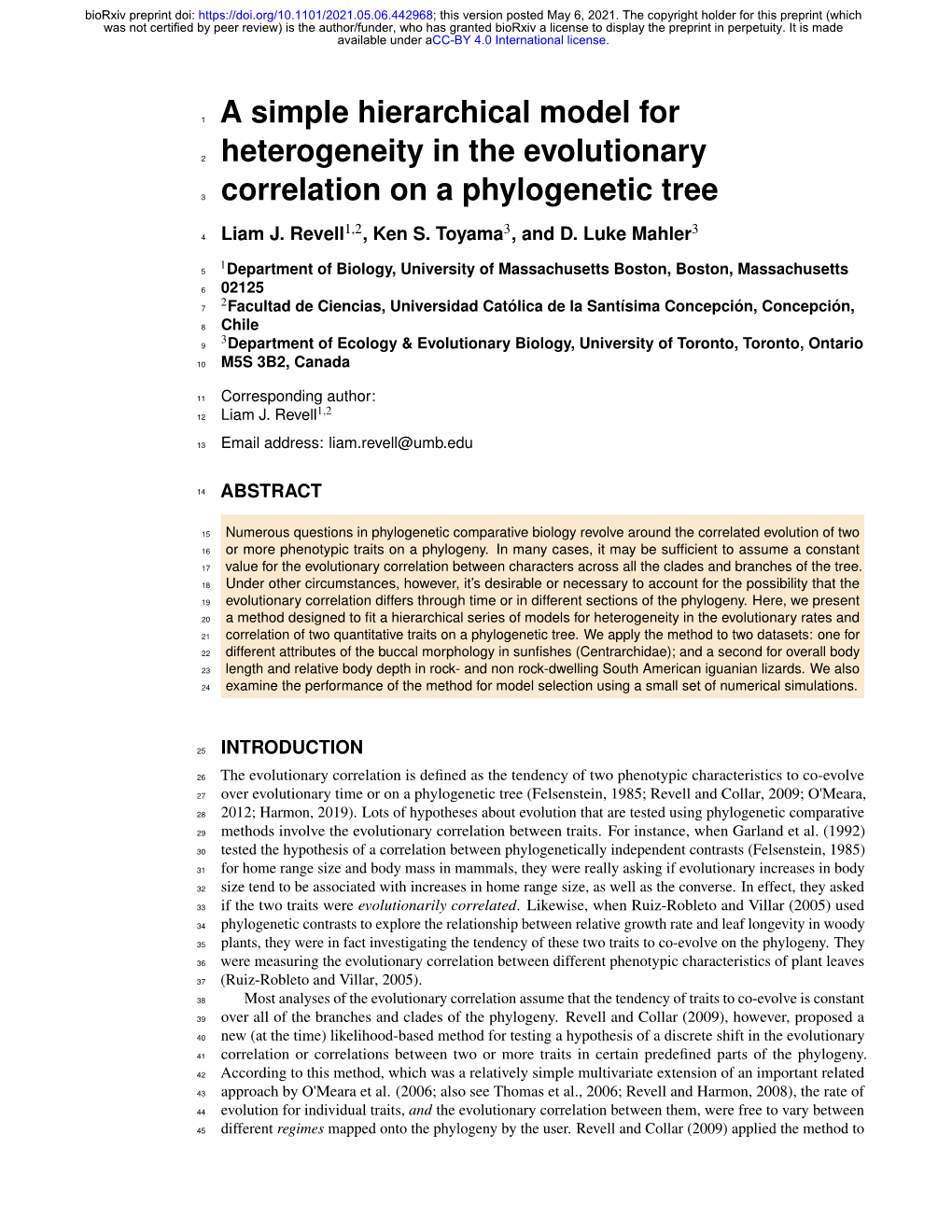 A Simple Hierarchical Model for Heterogeneity in the Evolutionary