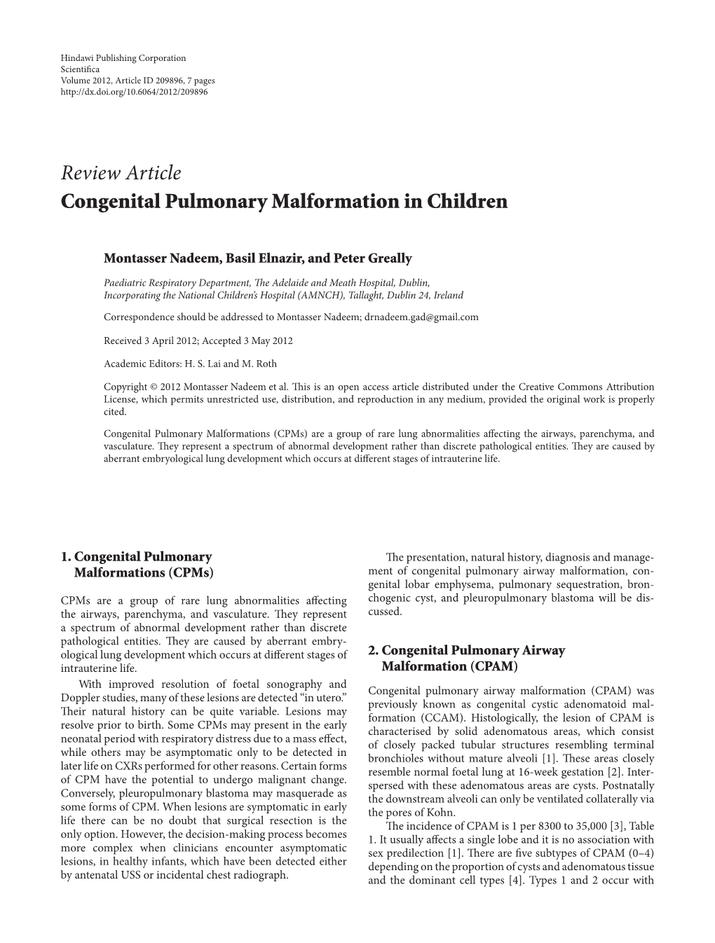 Congenital Pulmonary Malformation in Children
