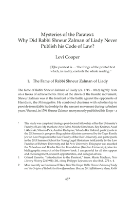Why Did Rabbi Shneur Zalman of Liady Never Publish His Code of Law?