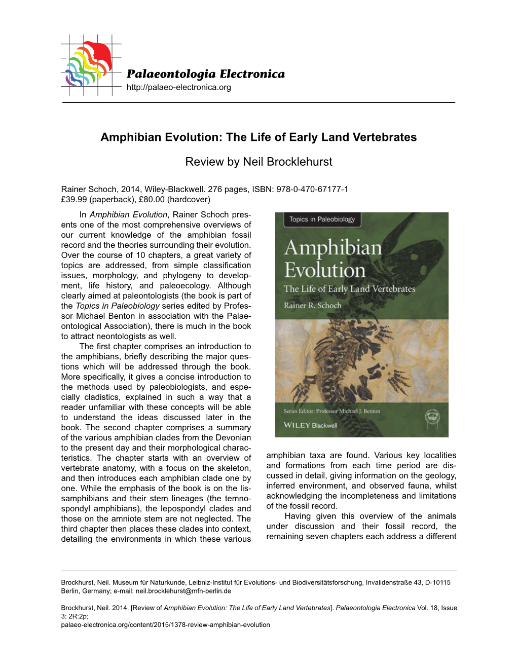 Palaeontologia Electronica Amphibian Evolution: The Life Of Early Land ...