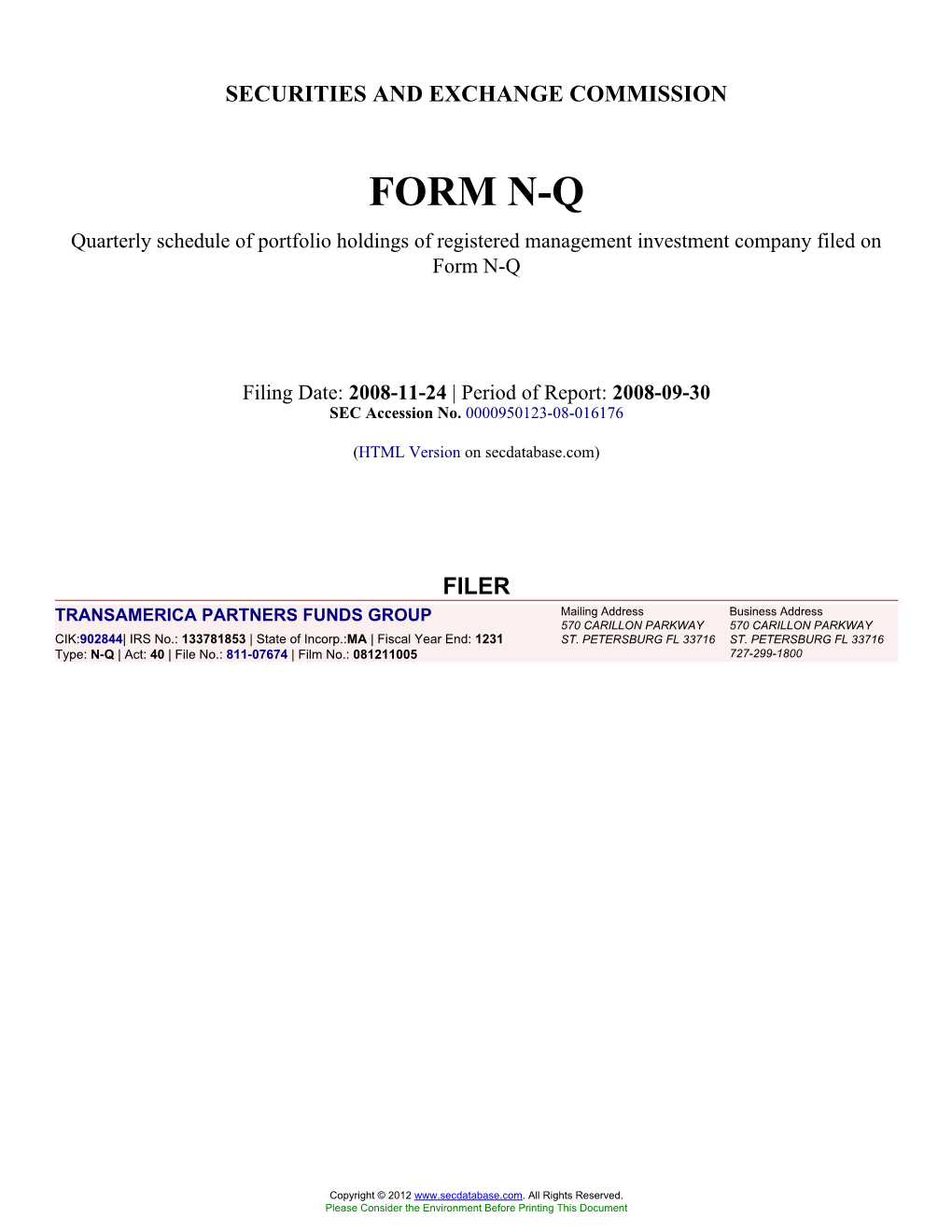 Form: NQ, Filing Date: 11/24/2008