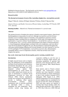 Halcroft Et Al Thermal Environment of a Australis Nests Author Version