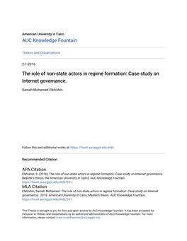 The Role of Non-State Actors in Regime Formation: Case Study on Internet Governance