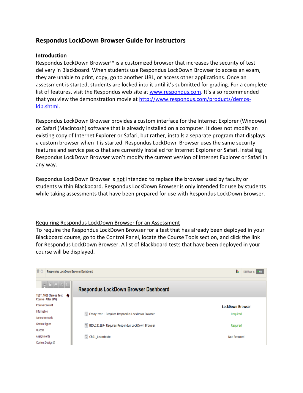 Respondus Lockdown Browser Guide For Instructors - DocsLib