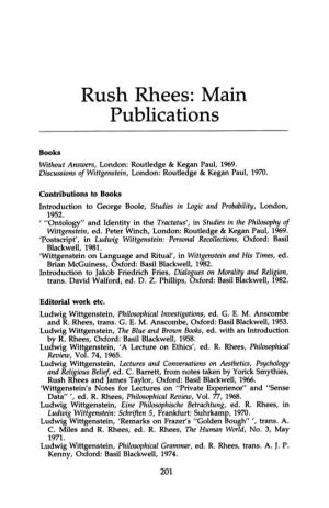Rush Rhees: Main Publications