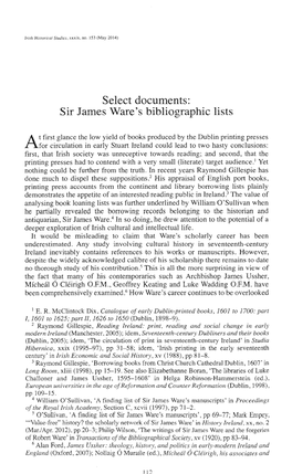 Select Documents: Sir James Ware's Bibliographic Lists 113
