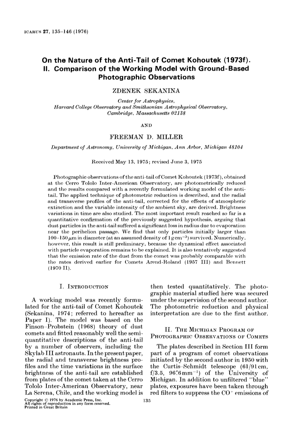 On the Nature of the Anti-Tail of Comet Kohoutek (1973F)