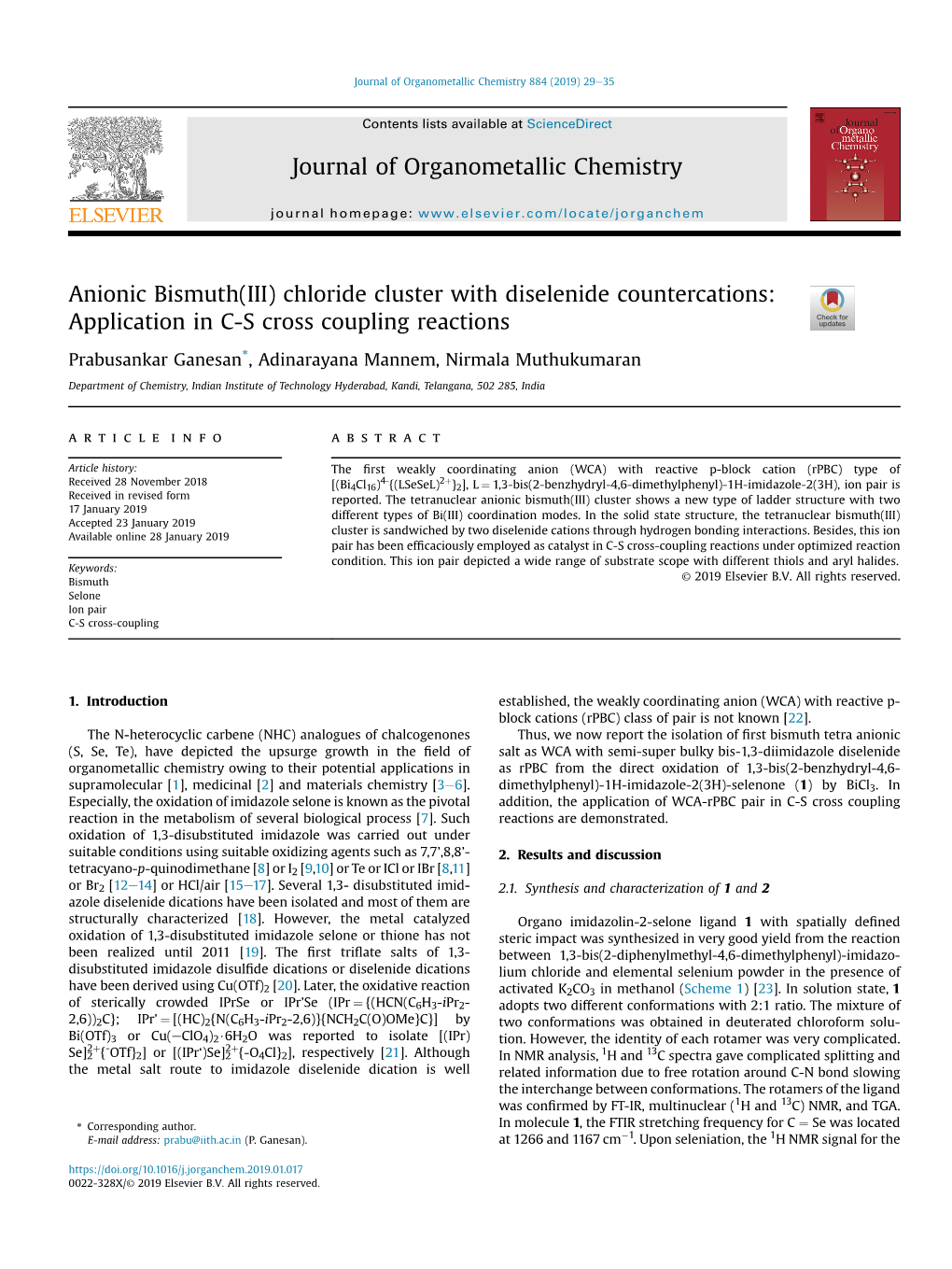 Chloride Cluster with Diselenide Countercations: Application in CS Cross Coupling Reactions