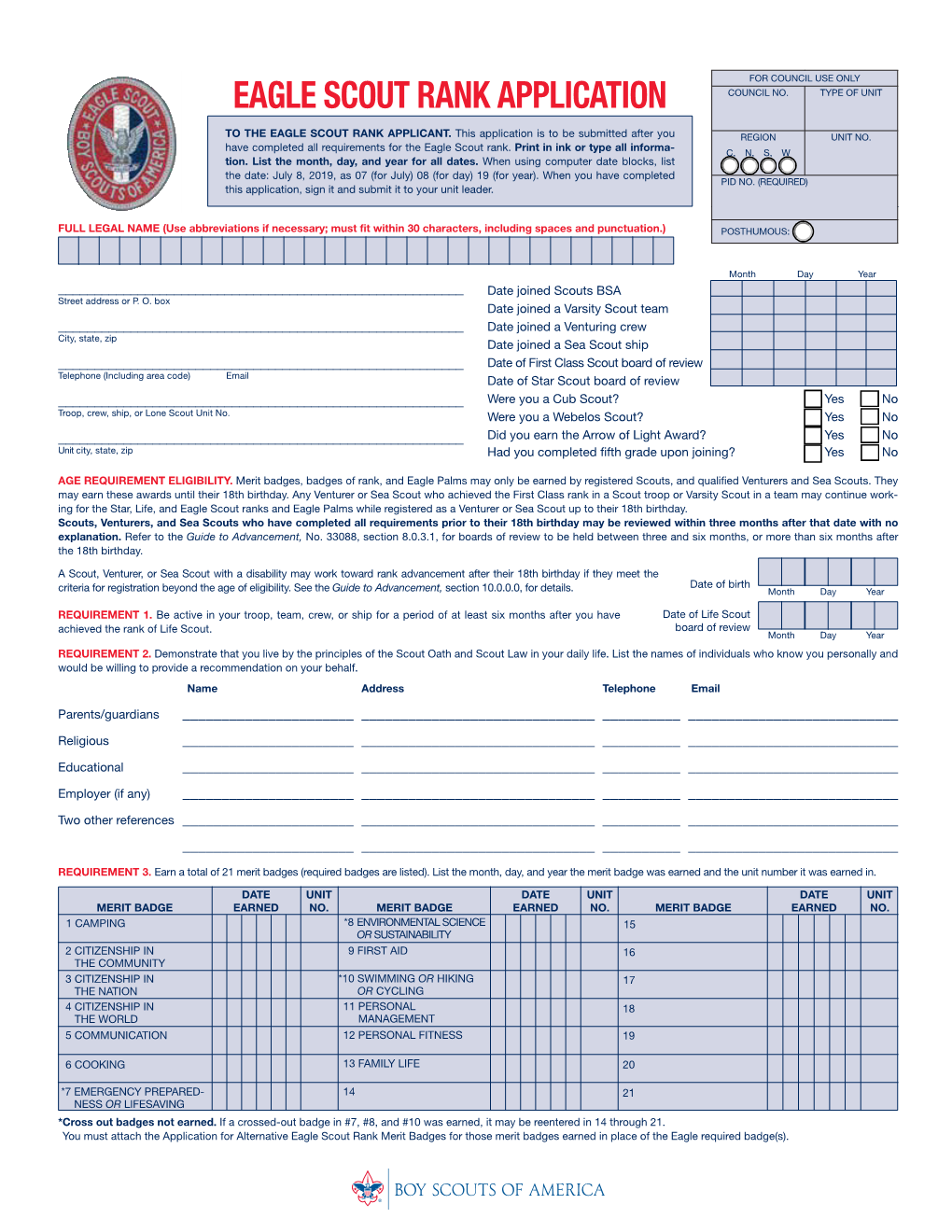 Eagle Scout Rank Application Council No