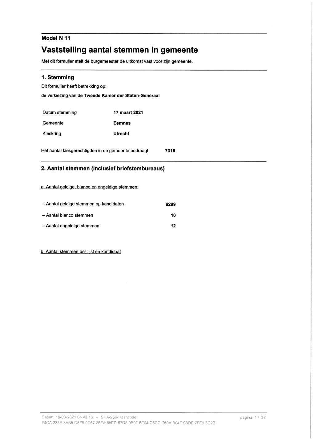 Vaststelling Aantal Stemmen in Gemeente