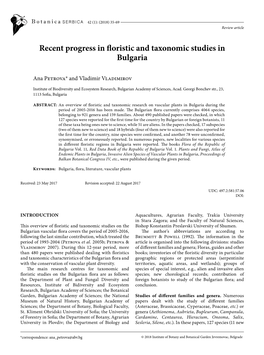 Recent Progress in Floristic and Taxonomic Studies in Bulgaria
