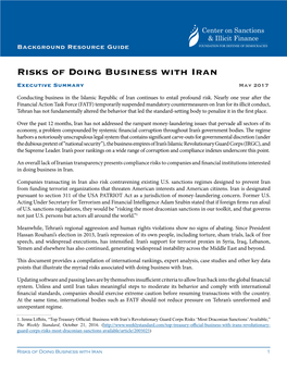 Risks of Doing Business with Iran Executive Summary May 2017
