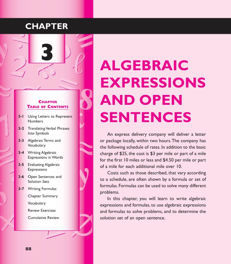 Chapter 3 Algebraic Expressions and Open Sentences
