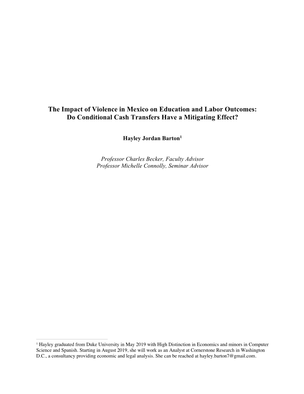 The Impact of Violence in Mexico on Education and Labor Outcomes: Do Conditional Cash Transfers Have a Mitigating Effect?