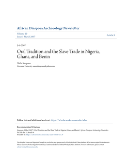 Oral Tradition and the Slave Trade in Nigeria, Ghana, and Benin Alaba Simpson Covenant University, Sunmisimpson@Yahoo.Com