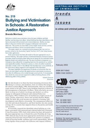 Bullying and Victimisation in Schools: a Restorative Justice Approach