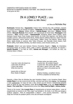 IN a LONELY PLACE / 1950 (Matar Ou Não Matar)