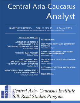 Central Asia-Caucasus Analyst Vol 11, No 15