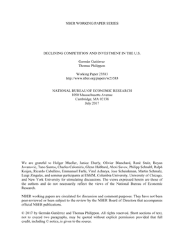 Declining Competition and Investment in the U.S