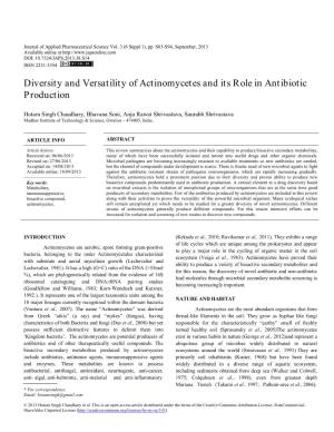 Diversity and Versatility of Actinomycetes and Its Role in Antibiotic Production
