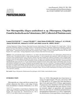 New Microsporidia, Glugea Sardinellensis N Sp (Microsporea