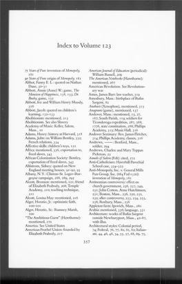 Essex Institute Historical Collections 1987: Vol 123 Index