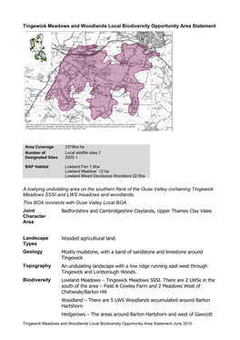 Tingewick Meadows and Woodlands Local Biodiversity Opportunity Area Statement