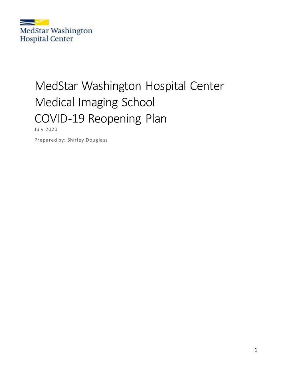 Medstar Washington Hospital Center Medical Imaging School COVID -19 Reopening Plan July 2020