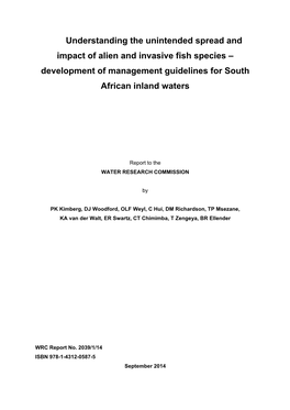 Understanding the Unintended Spread and Impact of Alien and Invasive Fish Species – Development of Management Guidelines for South African Inland Waters