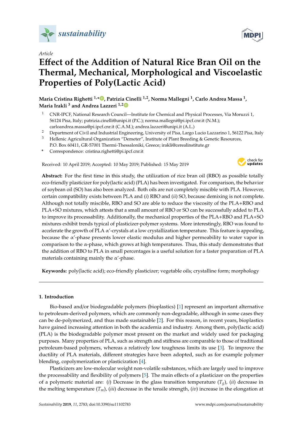 Effect of the Addition of Natural Rice Bran Oil on the Thermal