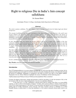 Right to Religious Die in India's Jain Concept Sallekhana