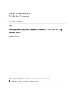 Employment Status for “Essential Workers”: the Case for Gig Worker Parity