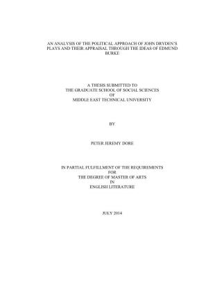 An Analysis of the Political Approach of John Dryden's Plays and Their Appraisal Through the Ideas of Edmund Burke a Thesis Su
