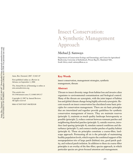 Insect Conservation: a Synthetic Management Approach