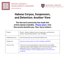 Habeas Corpus, Suspension, and Detention: Another View