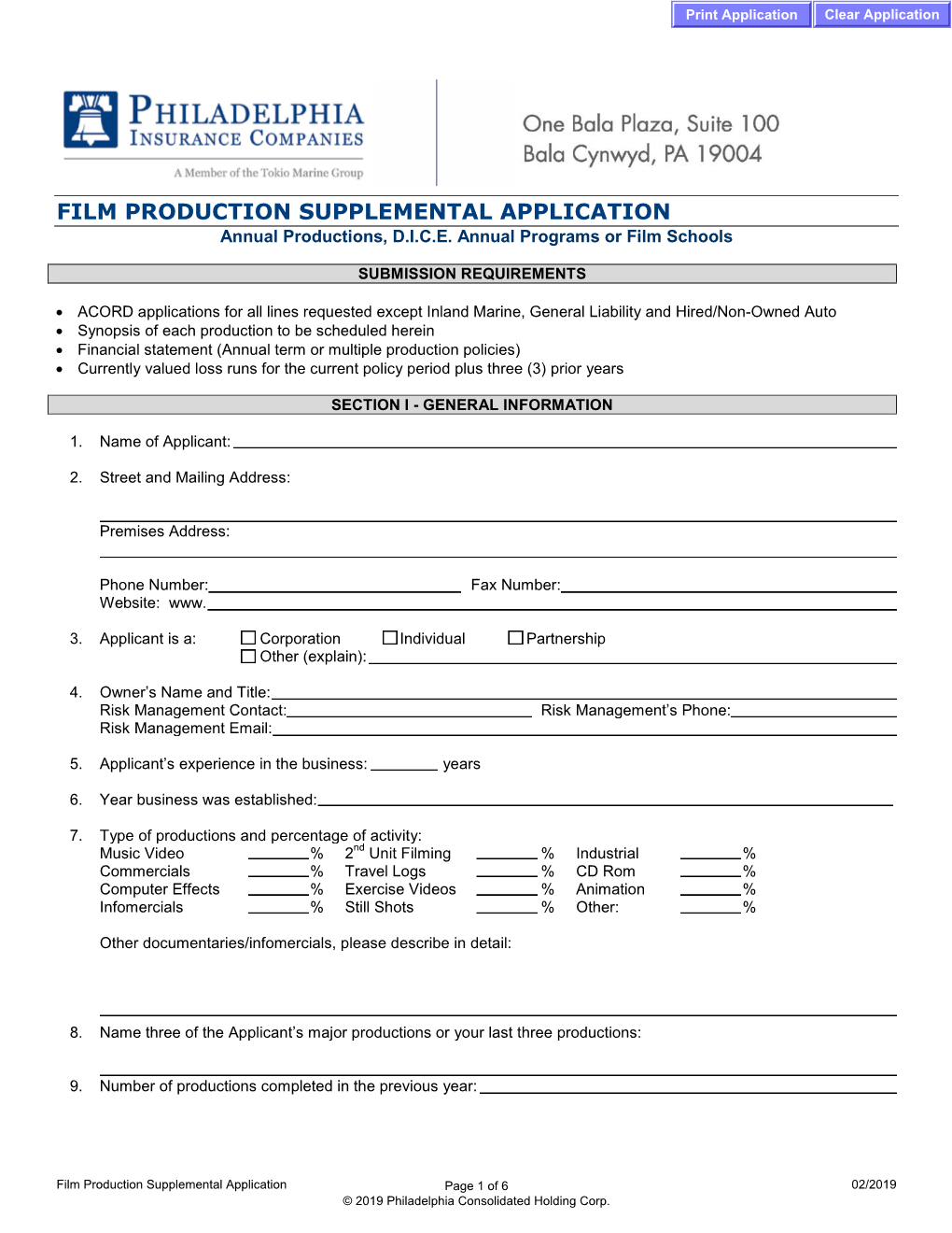 APPLICATION Annual Productions, D.I.C.E