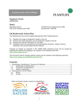 Scandix Pecten-Veneris Dandy Status UK Biodiversity Action Plan Contents