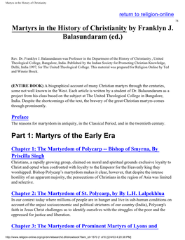 Martyrs in the History of Christianity by Franklyn J. Balasundaram (Ed.)